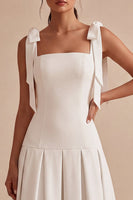 Load image into Gallery viewer, White A-Line Ruched Square Neck Midi Engagement Dress with Bows