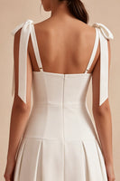 Load image into Gallery viewer, White A-Line Ruched Square Neck Midi Engagement Dress with Bows