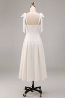Load image into Gallery viewer, White A-Line Ruched Square Neck Midi Engagement Dress with Bows