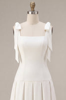 Load image into Gallery viewer, White A-Line Ruched Square Neck Midi Engagement Dress with Bows