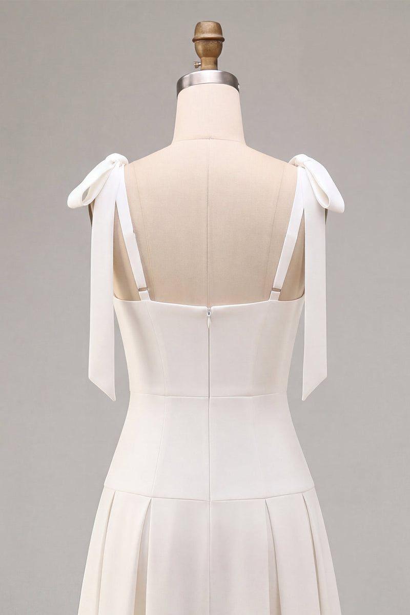 Load image into Gallery viewer, White A-Line Ruched Square Neck Midi Engagement Dress with Bows