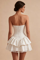 Load image into Gallery viewer, White Floral Ruffled Strapless A Line Mini Corset Graduation Dress