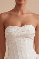 Load image into Gallery viewer, White Floral Ruffled Strapless A Line Mini Corset Graduation Dress