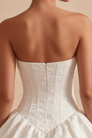 Load image into Gallery viewer, White Floral Ruffled Strapless A Line Mini Corset Graduation Dress