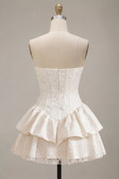 Load image into Gallery viewer, White Floral Ruffled Strapless A Line Mini Corset Graduation Dress
