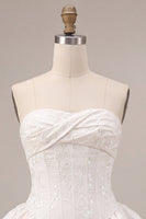 Load image into Gallery viewer, White Floral Ruffled Strapless A Line Mini Corset Graduation Dress