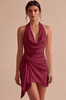 Load image into Gallery viewer, Black Tight Cowl Neck Halter Short Graduation Dress with Sash