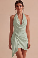 Load image into Gallery viewer, Black Tight Cowl Neck Halter Short Graduation Dress with Sash