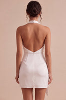 Load image into Gallery viewer, Black Tight Cowl Neck Halter Short Graduation Dress with Sash