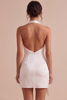 Black Tight Cowl Neck Halter Short Graduation Dress with Sash