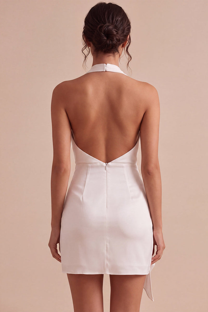 Load image into Gallery viewer, Black Tight Cowl Neck Halter Short Graduation Dress with Sash