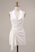 Load image into Gallery viewer, Black Tight Cowl Neck Halter Short Graduation Dress with Sash