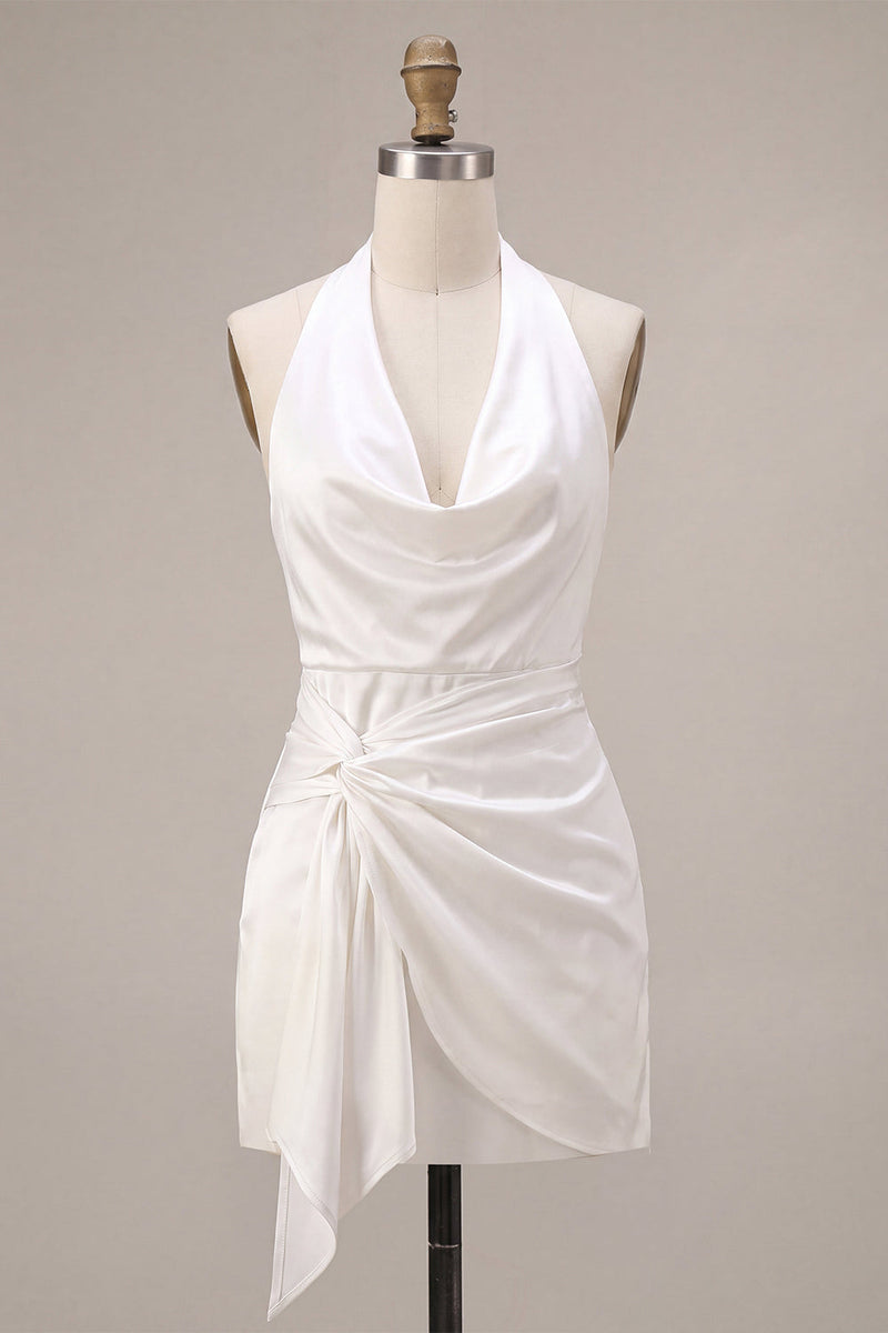 Load image into Gallery viewer, Black Tight Cowl Neck Halter Short Graduation Dress with Sash