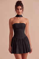 Load image into Gallery viewer, White Corset Strapless A Line Short Graduation Dress with Neck Scarf