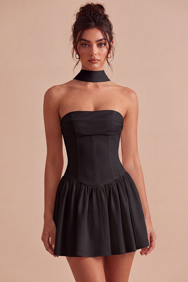 Load image into Gallery viewer, White Corset Strapless A Line Short Graduation Dress with Neck Scarf