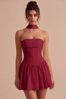 Load image into Gallery viewer, White Corset Strapless A Line Short Graduation Dress with Neck Scarf