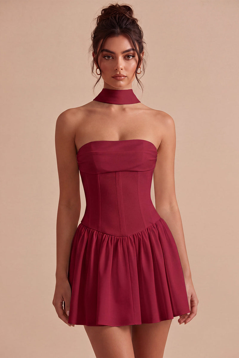 Load image into Gallery viewer, White Corset Strapless A Line Short Graduation Dress with Neck Scarf
