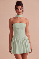 Load image into Gallery viewer, White Corset Strapless A Line Short Graduation Dress with Neck Scarf