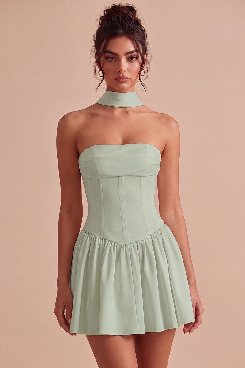 Load image into Gallery viewer, White Corset Strapless A Line Short Graduation Dress with Neck Scarf