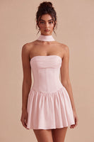Load image into Gallery viewer, White Corset Strapless A Line Short Graduation Dress with Neck Scarf