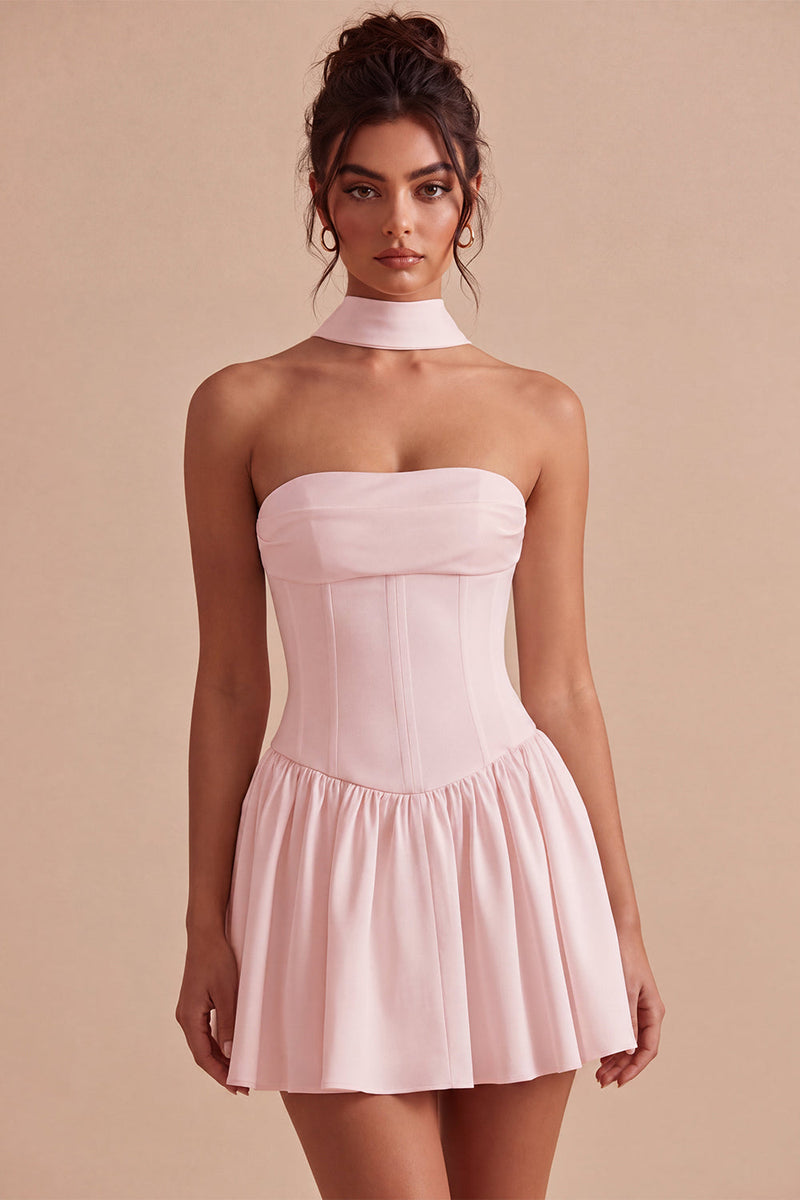 Load image into Gallery viewer, White Corset Strapless A Line Short Graduation Dress with Neck Scarf