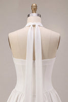 Load image into Gallery viewer, White Corset Strapless A Line Short Graduation Dress with Neck Scarf