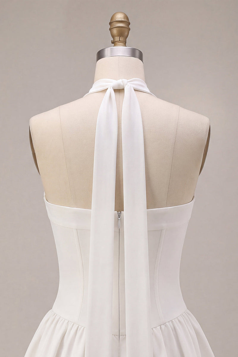 Load image into Gallery viewer, White Corset Strapless A Line Short Graduation Dress with Neck Scarf