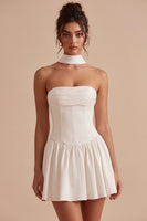 Load image into Gallery viewer, White Corset Strapless A Line Short Graduation Dress with Neck Scarf