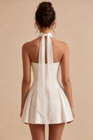 Load image into Gallery viewer, White Corset Strapless A Line Short Graduation Dress with Neck Scarf