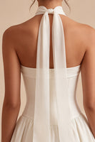 Load image into Gallery viewer, White Corset Strapless A Line Short Graduation Dress with Neck Scarf