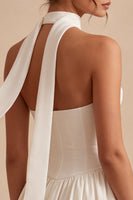 Load image into Gallery viewer, White Corset Strapless A Line Short Graduation Dress with Neck Scarf