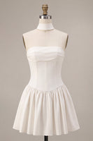 Load image into Gallery viewer, White Corset Strapless A Line Short Graduation Dress with Neck Scarf