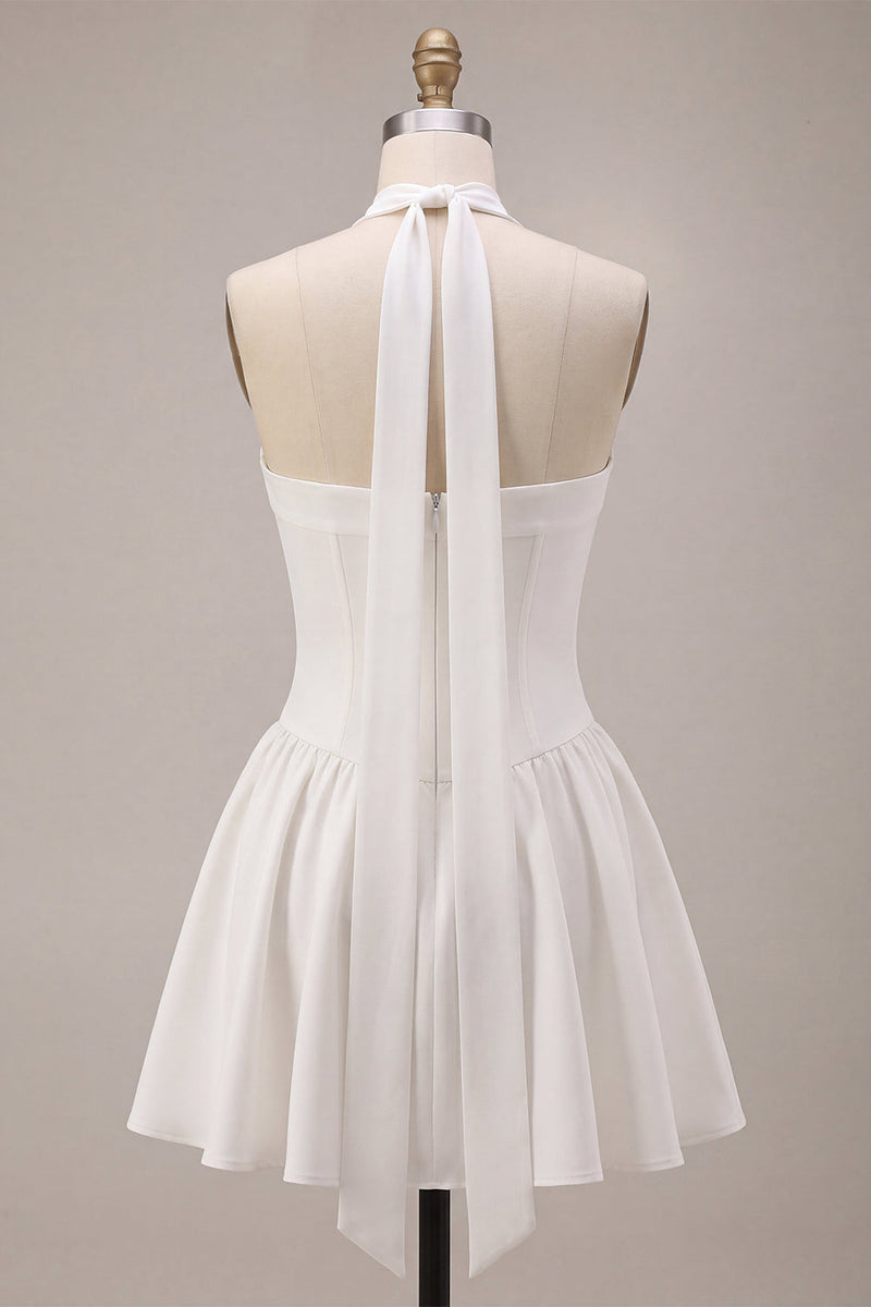Load image into Gallery viewer, White Corset Strapless A Line Short Graduation Dress with Neck Scarf