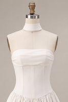 Load image into Gallery viewer, White Corset Strapless A Line Short Graduation Dress with Neck Scarf