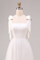 Load image into Gallery viewer, White Tulle A-Line Midi Boho Engagement Dress with Bows