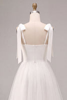 Load image into Gallery viewer, White Tulle A-Line Midi Boho Engagement Dress with Bows