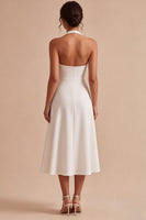Load image into Gallery viewer, Simple White Halter A-Line Midi Beach Engagement Dress