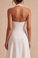 Load image into Gallery viewer, Simple White Halter A-Line Midi Beach Engagement Dress