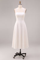 Load image into Gallery viewer, Simple White Halter A-Line Midi Beach Engagement Dress