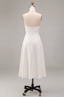 Load image into Gallery viewer, Simple White Halter A-Line Midi Beach Engagement Dress