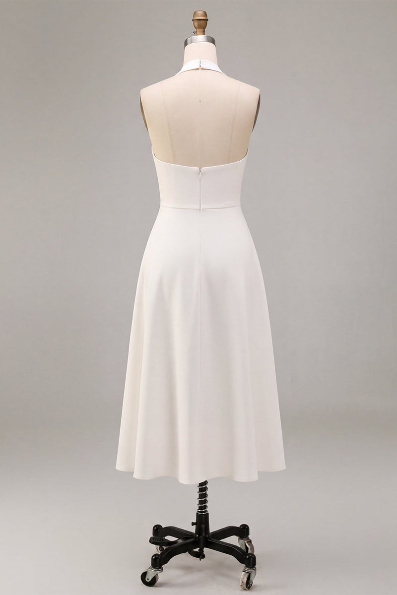 Load image into Gallery viewer, Simple White Halter A-Line Midi Beach Engagement Dress