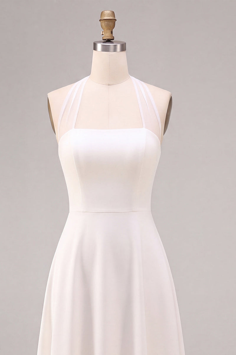 Load image into Gallery viewer, Simple White Halter A-Line Midi Beach Engagement Dress