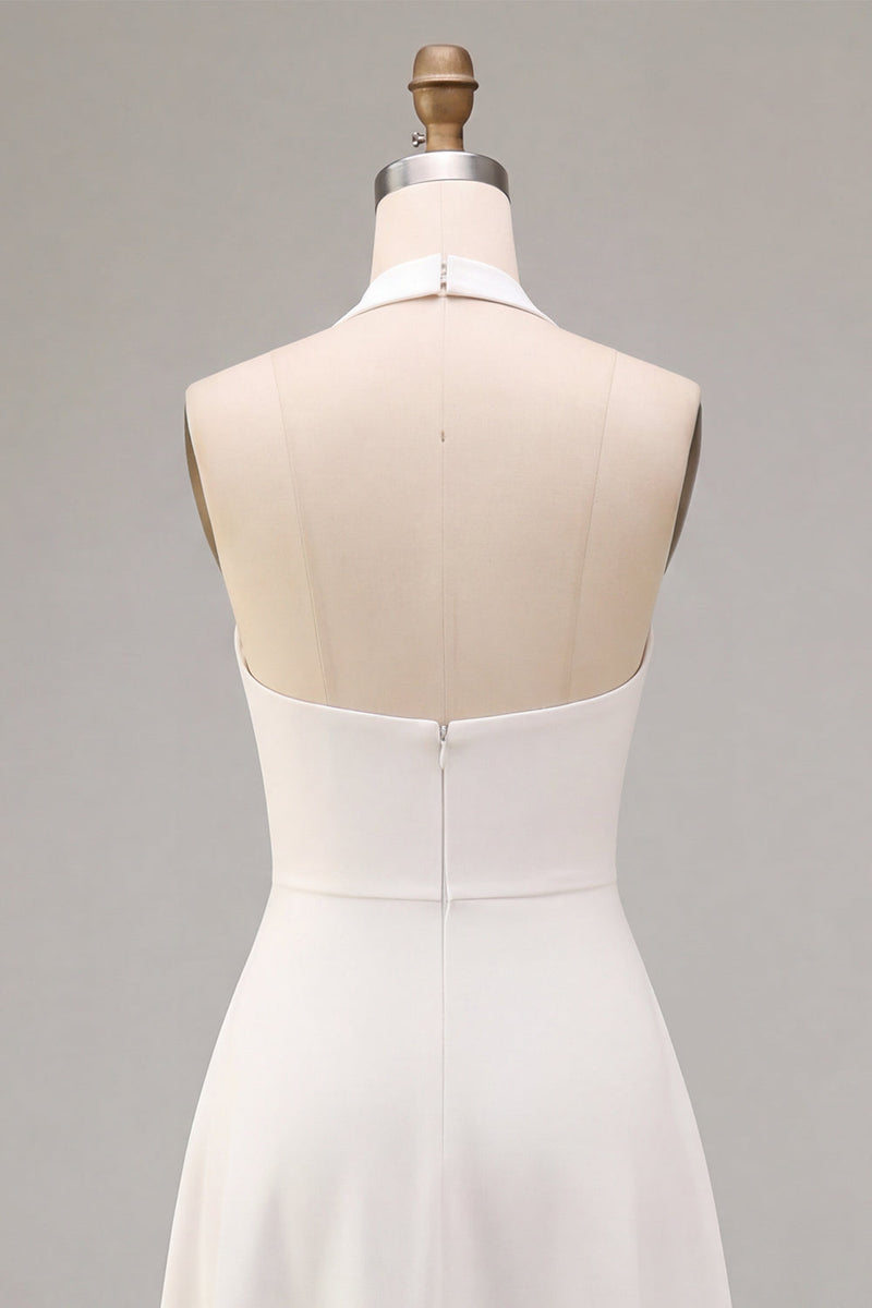 Load image into Gallery viewer, Simple White Halter A-Line Midi Beach Engagement Dress