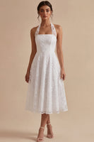Load image into Gallery viewer, Simple White Halter A-Line Midi Beach Engagement Dress