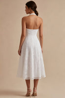 Load image into Gallery viewer, Simple White Halter A-Line Midi Beach Engagement Dress