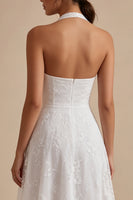 Load image into Gallery viewer, Simple White Halter A-Line Midi Beach Engagement Dress