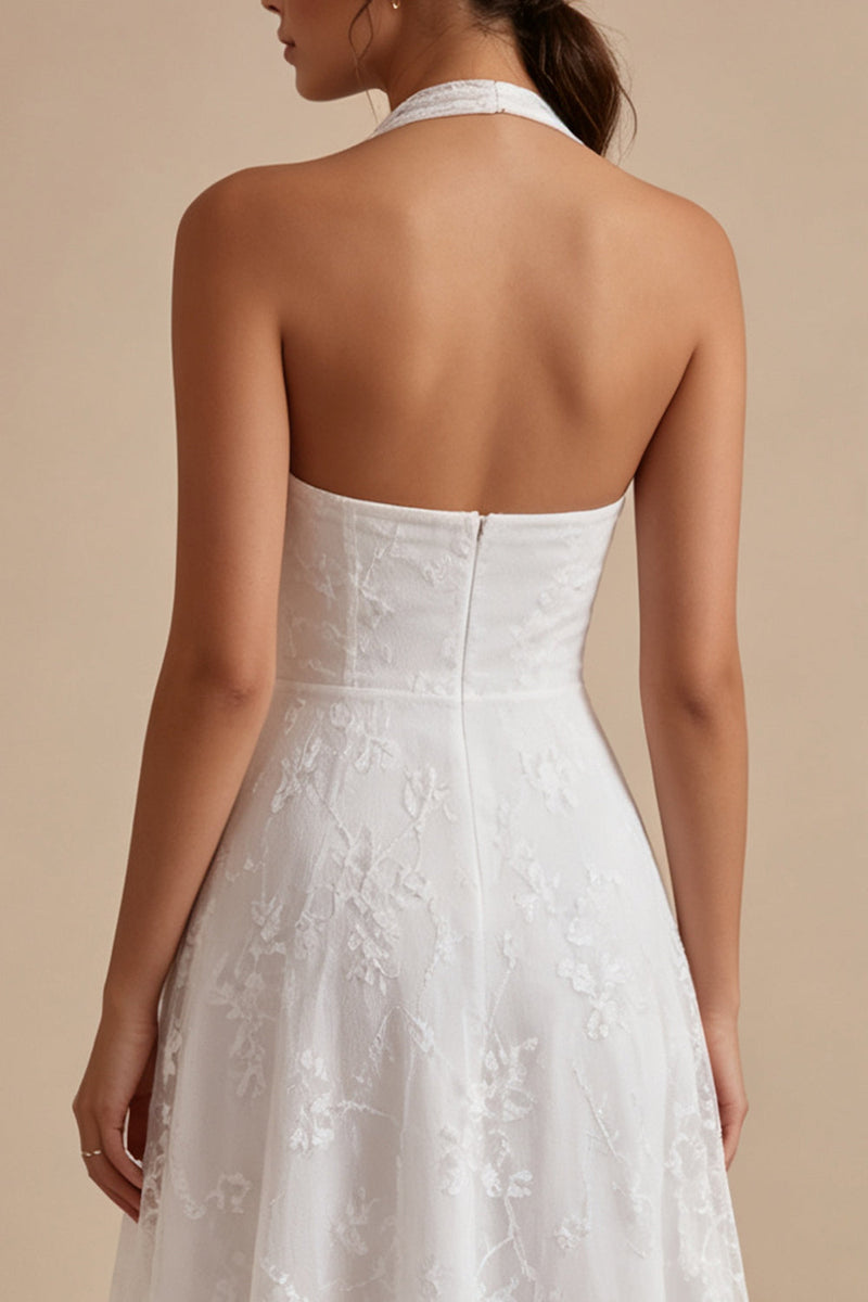 Load image into Gallery viewer, Simple White Halter A-Line Midi Beach Engagement Dress