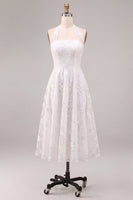 Load image into Gallery viewer, Simple White Halter A-Line Midi Beach Engagement Dress