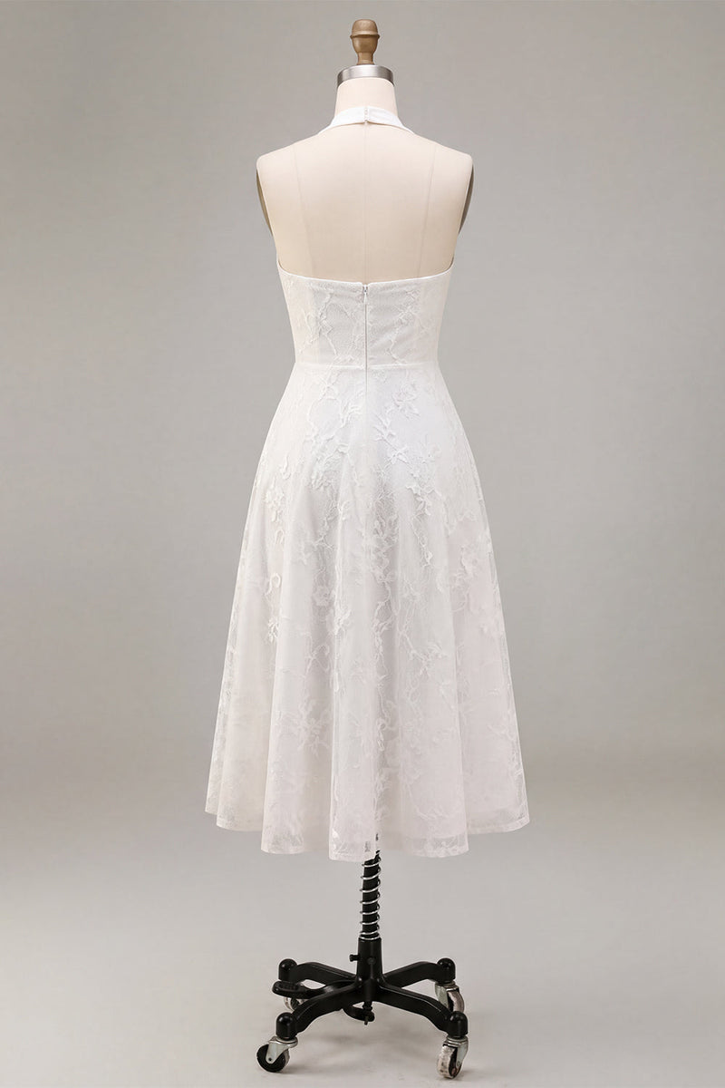 Load image into Gallery viewer, Simple White Halter A-Line Midi Beach Engagement Dress