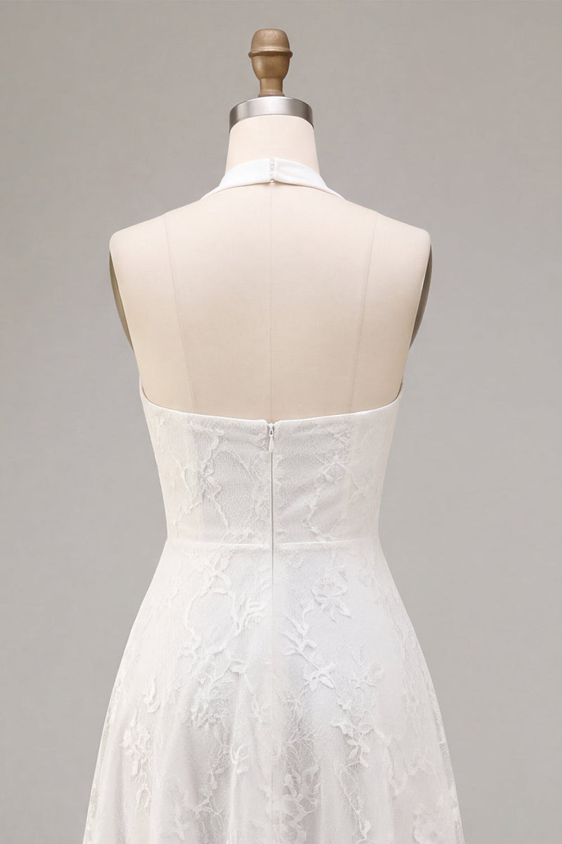 Load image into Gallery viewer, Simple White Halter A-Line Midi Beach Engagement Dress